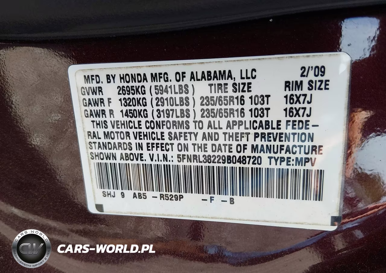 2009 Honda Odyssey Lx VIN:5FNRL38229B048720 - 9