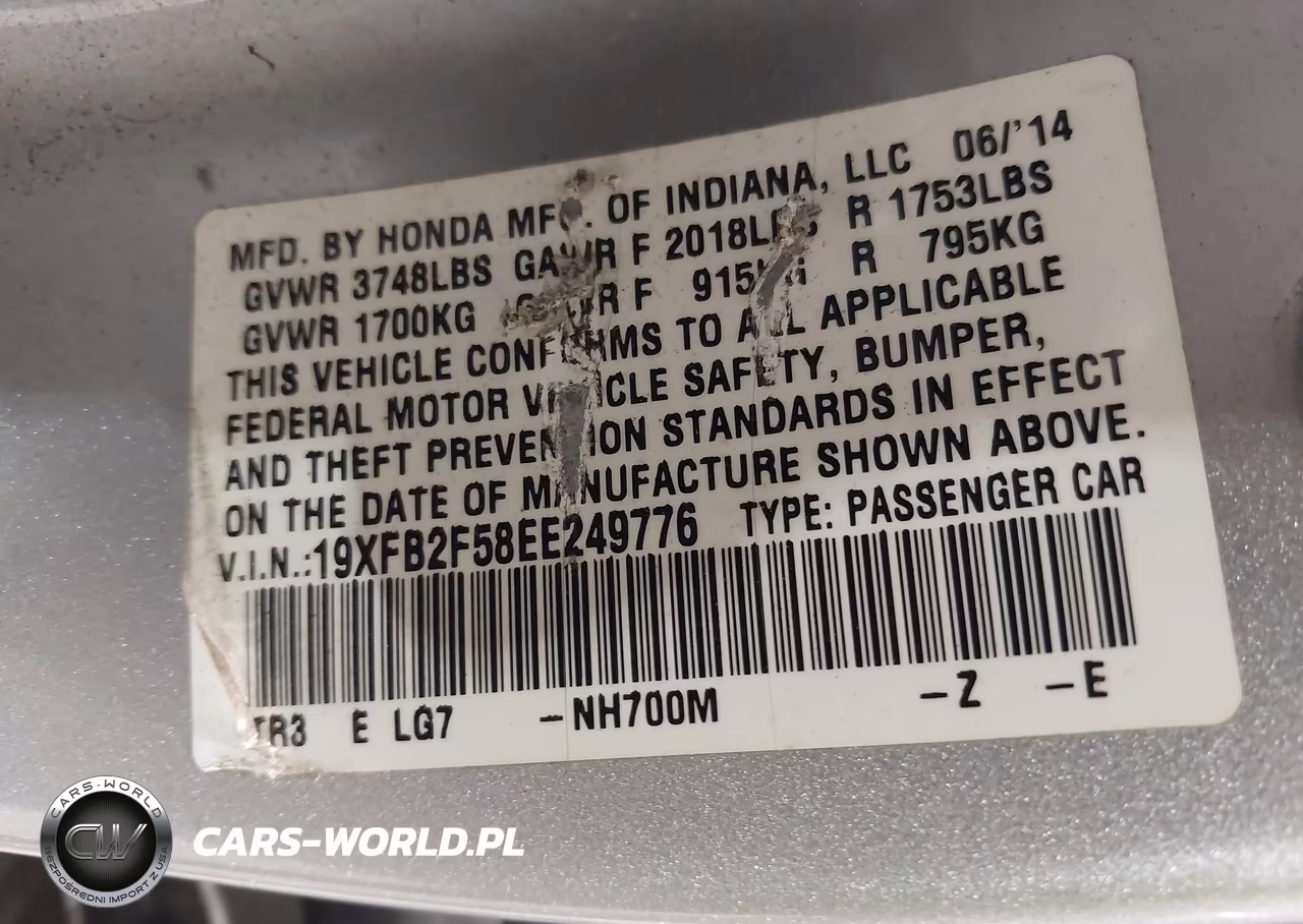 2014 Honda Civic Lx VIN:19XFB2F58EE249776 - 9
