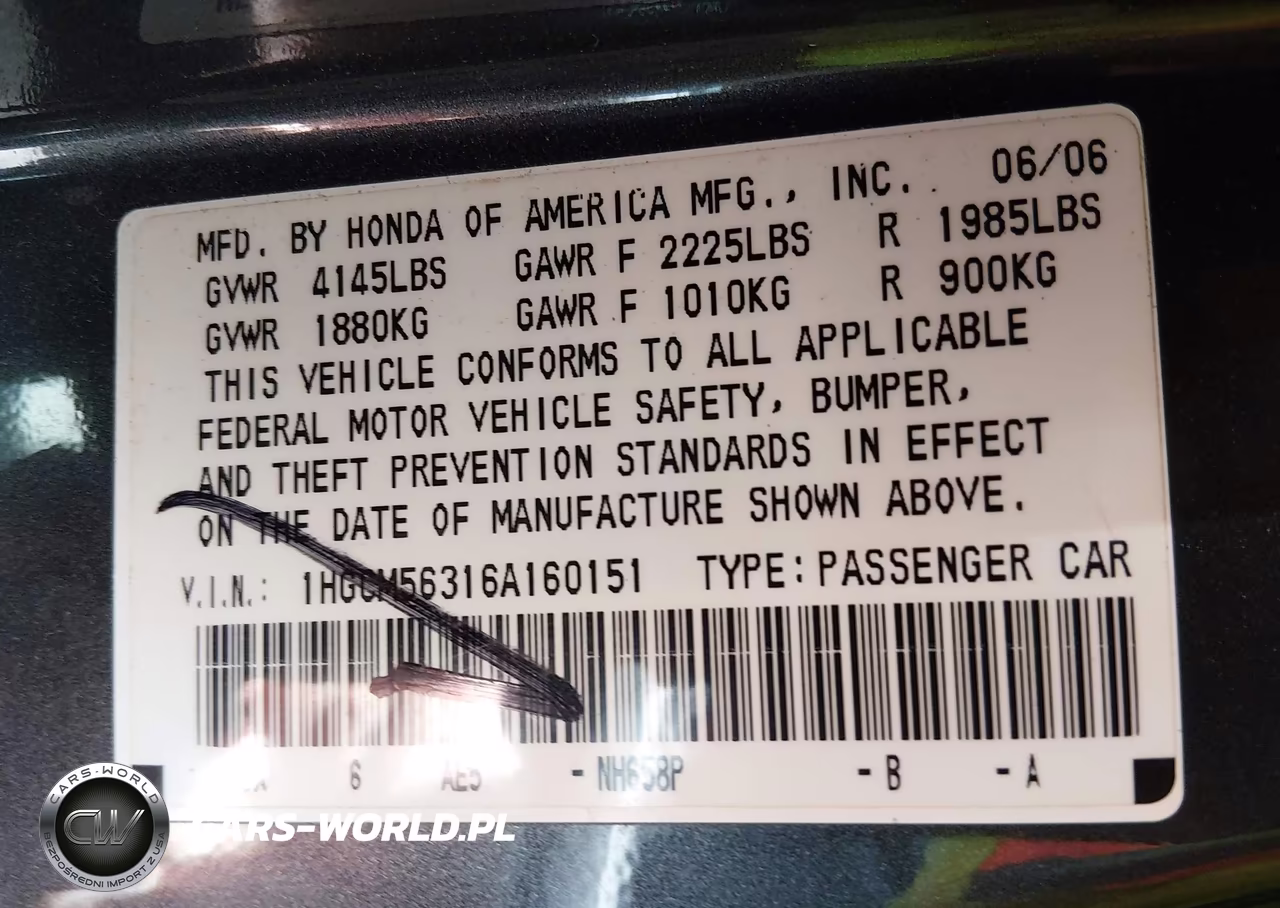 2006 Honda Accord 2.4 Se VIN:1HGCM56316A160151 - 9