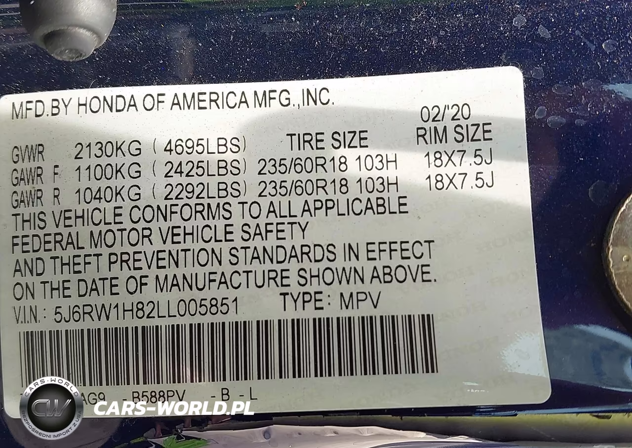 2020 Honda Cr-V 2Wd Ex-L VIN:5J6RW1H82LL005851 - 9