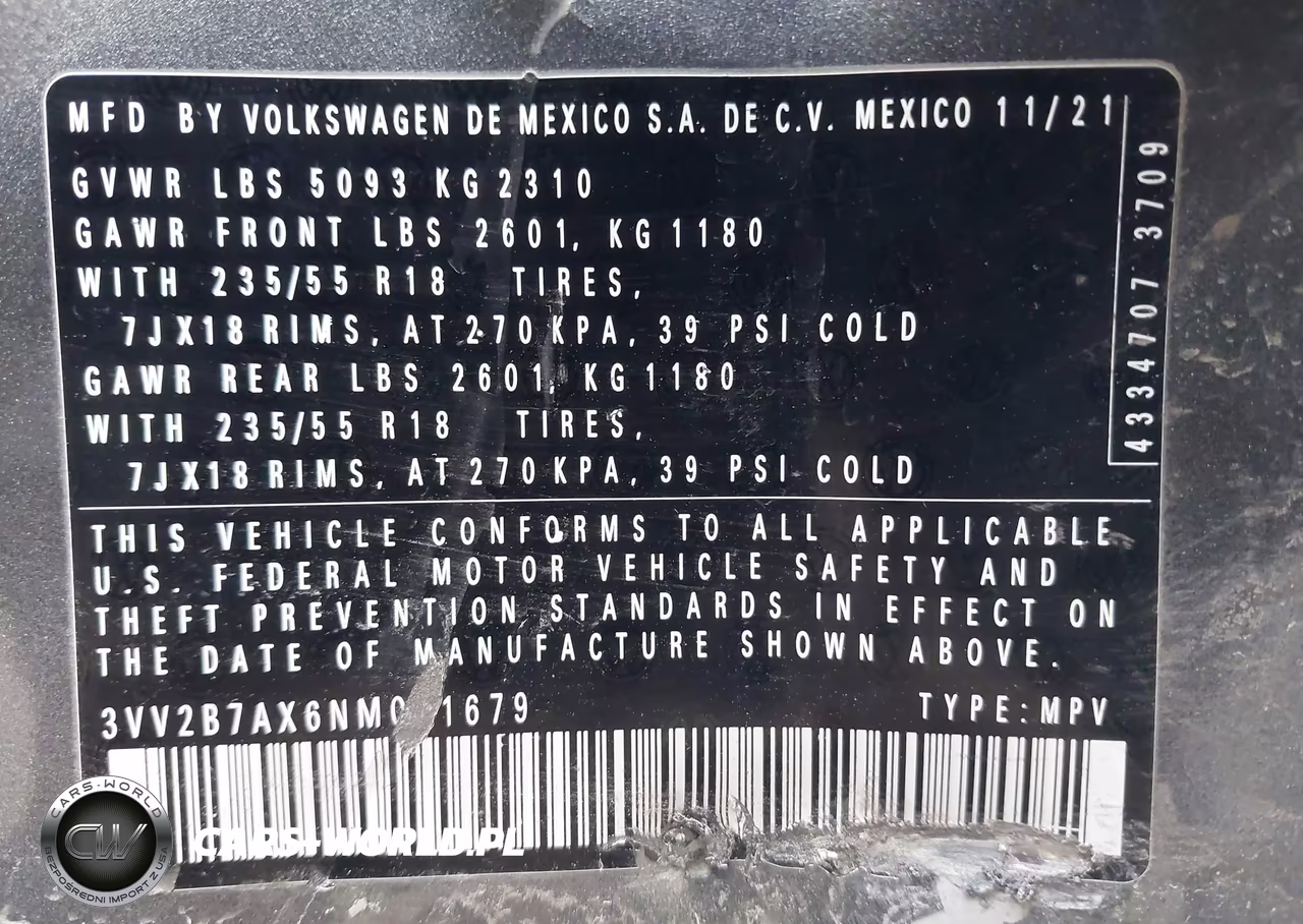 2022 Volkswagen Tiguan 2.0T Se VIN:3VV2B7AX6NM041679 - 9