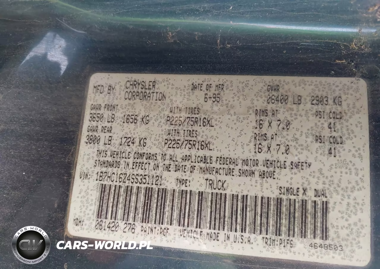 1995 Dodge Ram 1500 VIN:1B7HC16Z4SS351121 - 9
