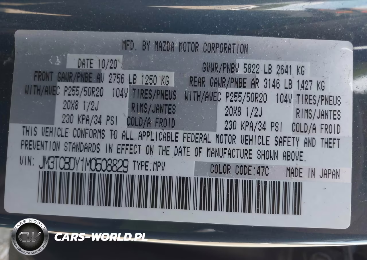 2021 Mazda Cx-9 Carbon Edition VIN:JM3TCBDY1M0508829 - 9
