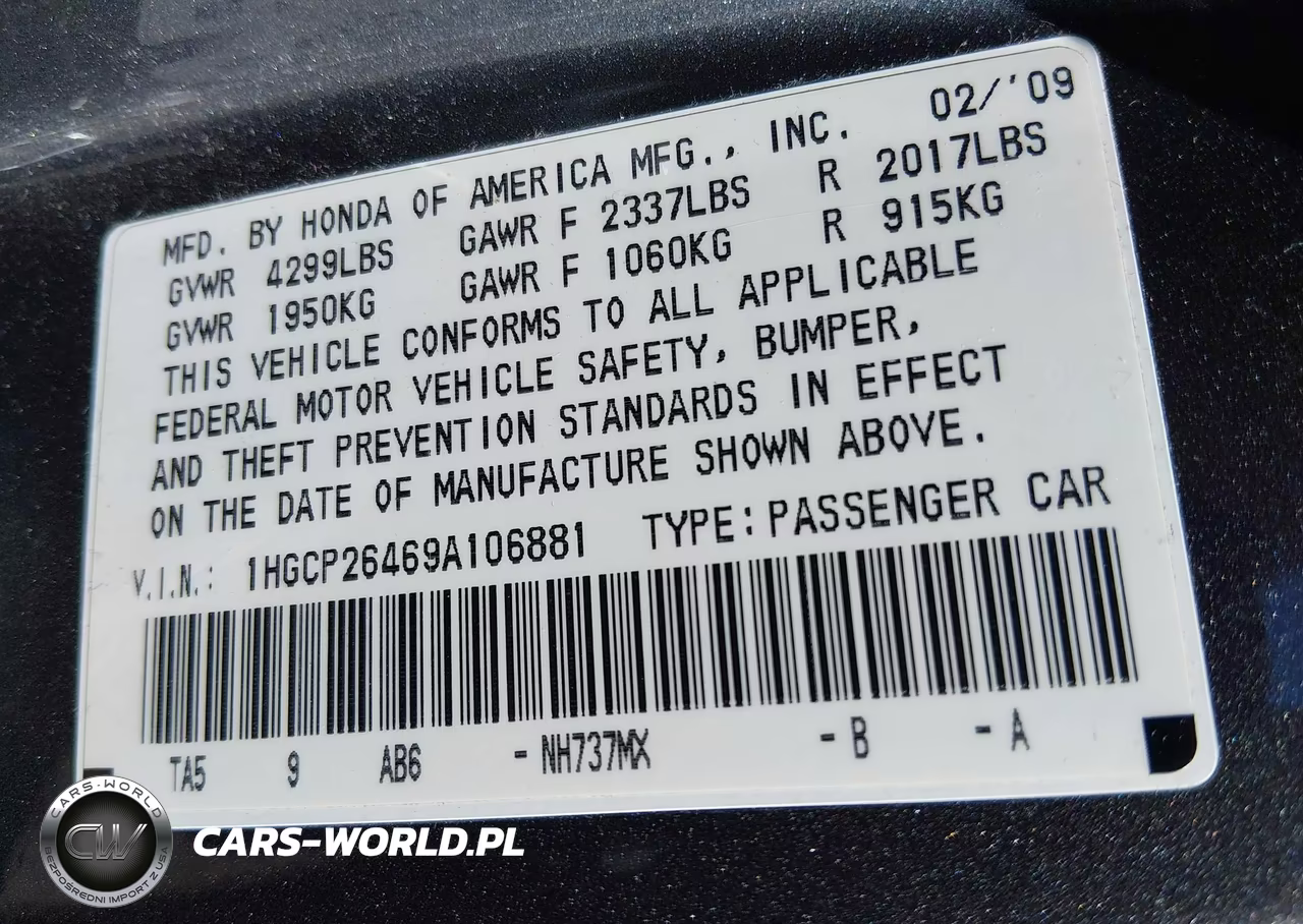 2009 Honda Accord 2.4 Lx-P VIN:1HGCP26469A106881 - 9