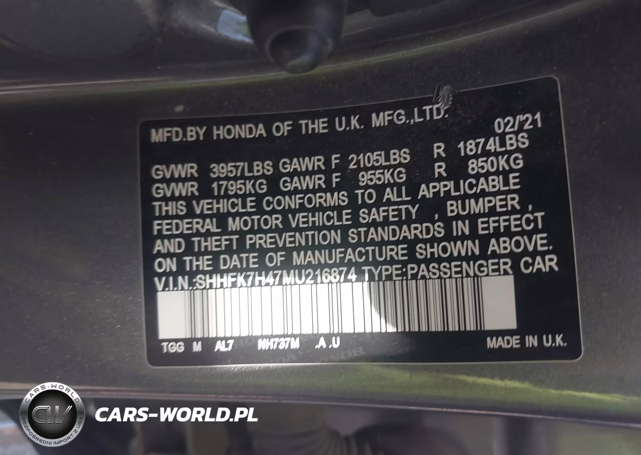 2021 Honda Civic Sport VIN:SHHFK7H47MU216874 - 9