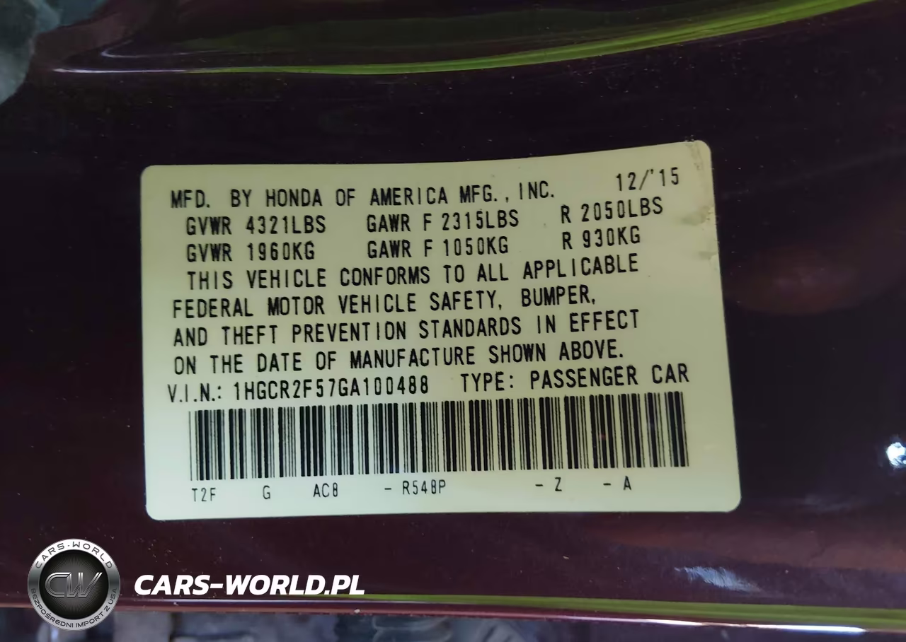 2016 Honda Accord Sport VIN:1HGCR2F57GA100488 - 9