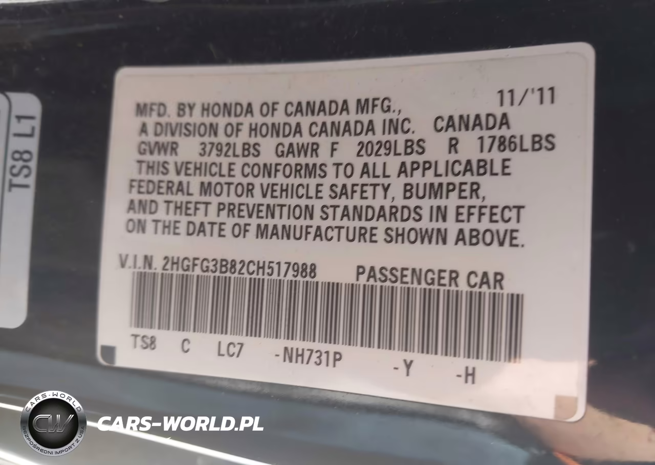 2012 Honda Civic Ex VIN:2HGFG3B82CH517988 - 9