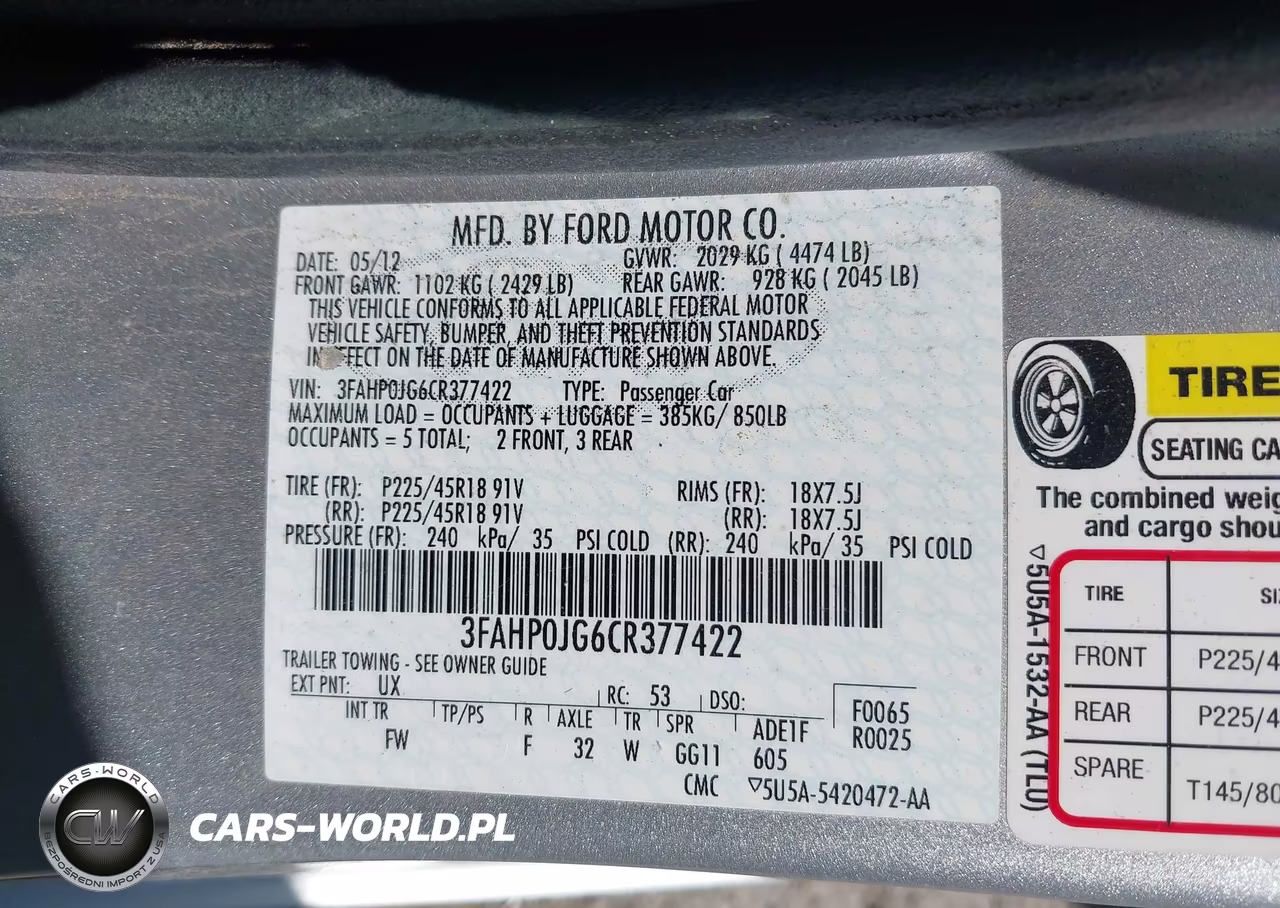 2012 Ford Fusion Sel VIN:3FAHP0JG6CR377422 - 9