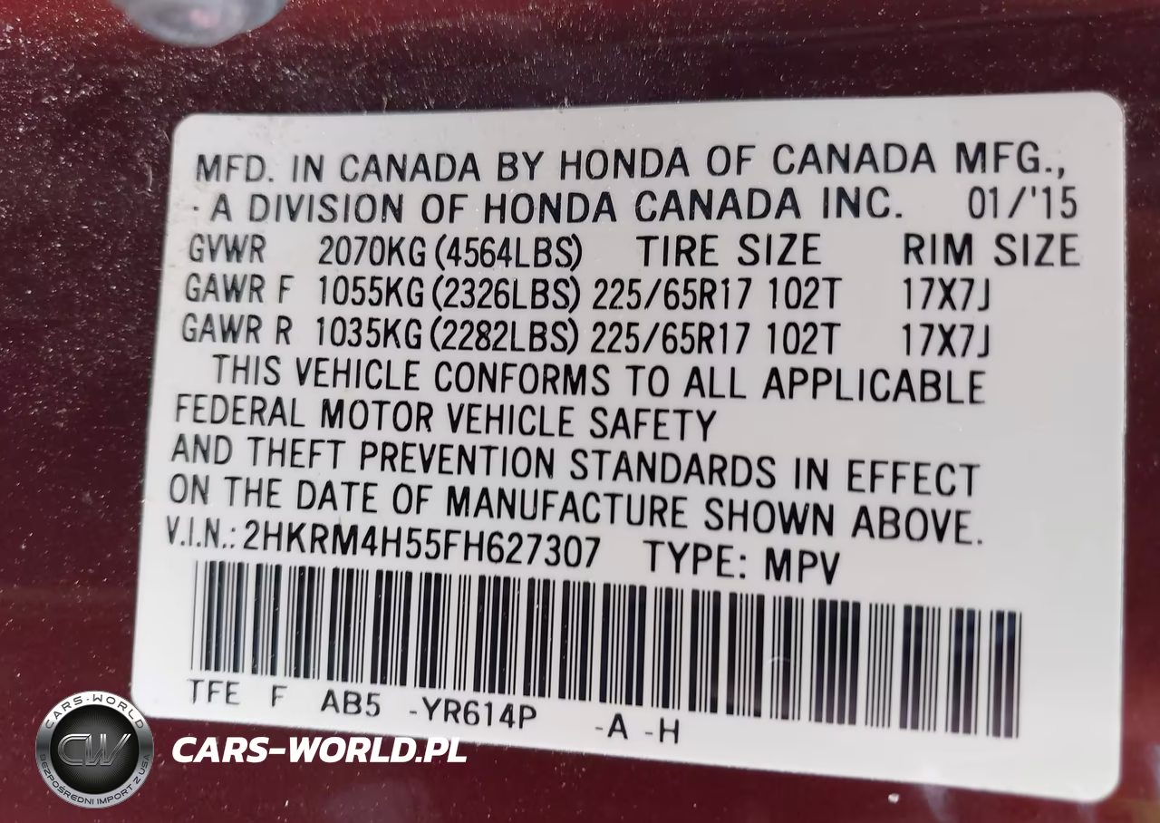 2015 Honda Cr-V Ex VIN:2HKRM4H55FH627307 - 9