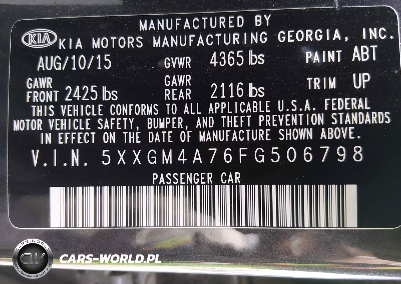 2015 Kia Optima Lx VIN:5XXGM4A76FG506798 - 9