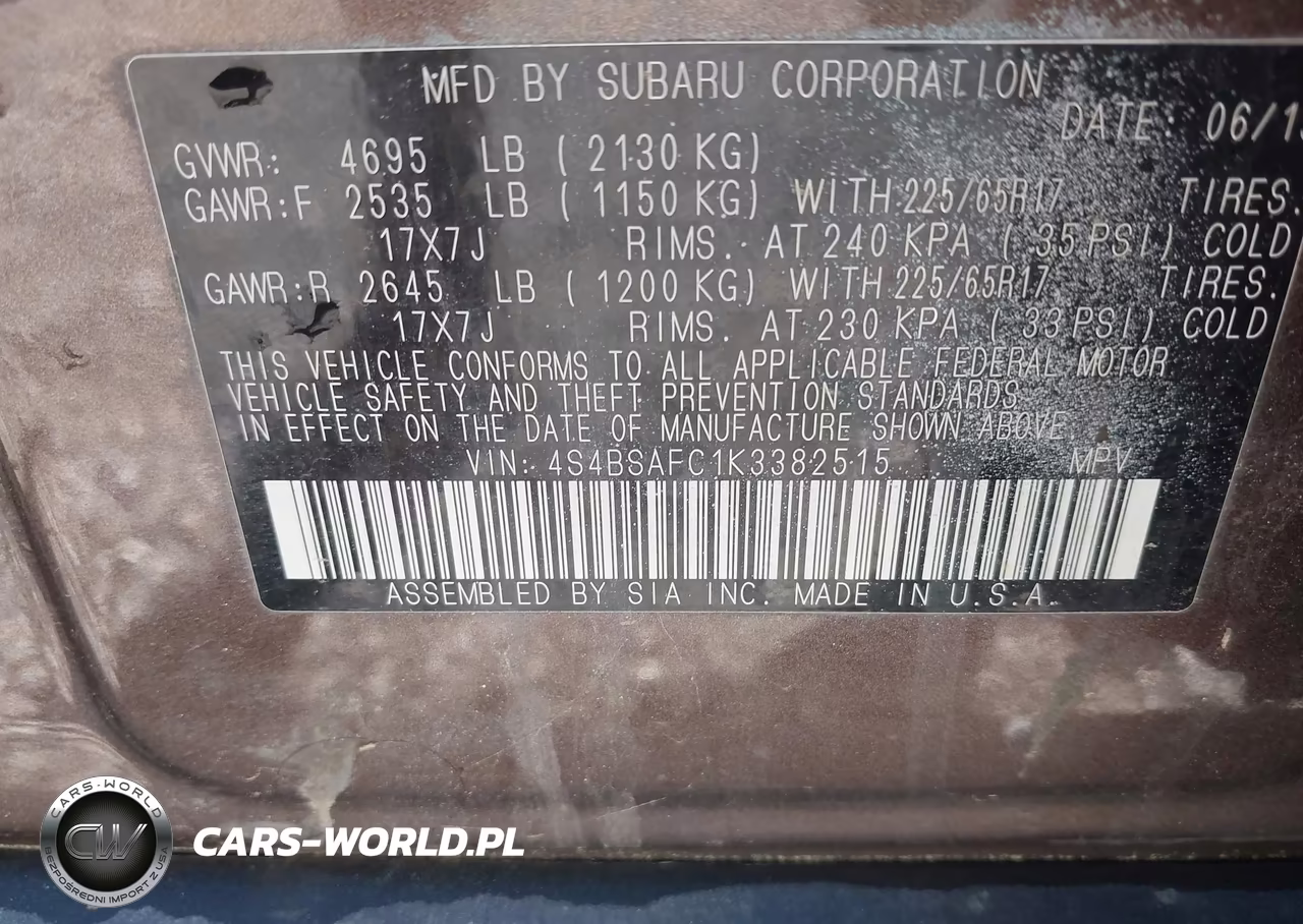 2019 Subaru Outback 2.5I Premium VIN:4S4BSAFC1K3382515 - 9