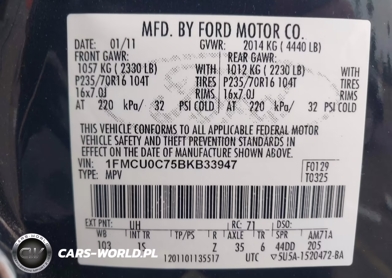 2011 Ford Escape Xls VIN:1FMCU0C75BKB33947 - 9