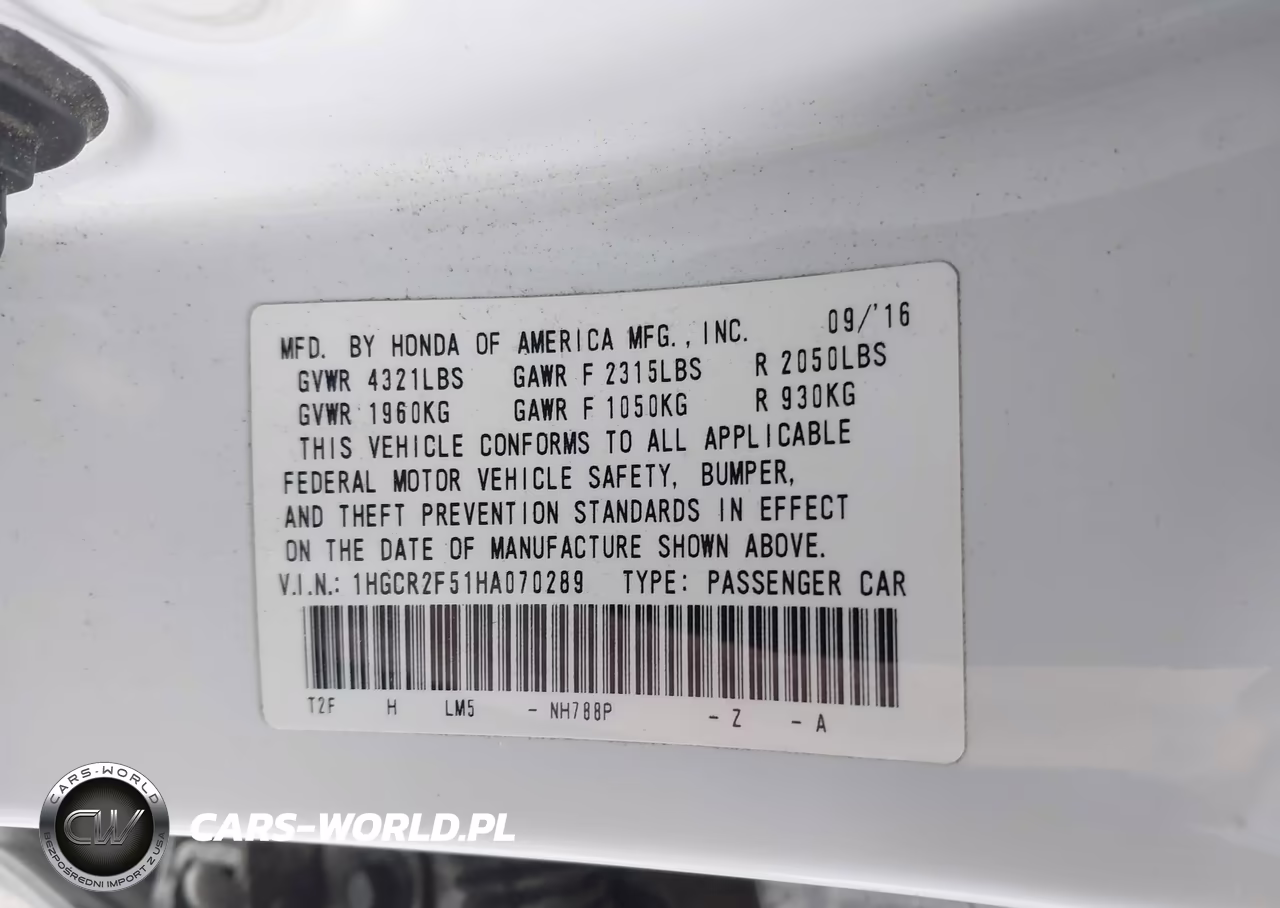 2017 Honda Accord Sport VIN:1HGCR2F51HA070289 - 9