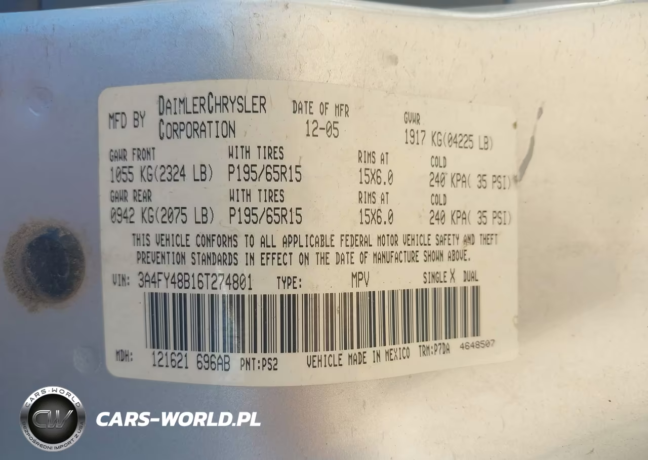 2006 Chrysler Pt Cruiser VIN:3A4FY48B16T274801 - 9