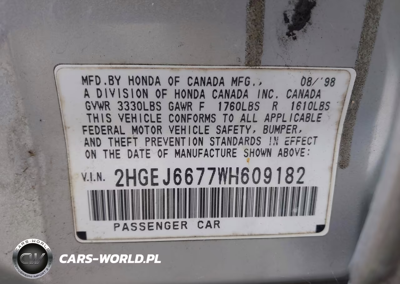 1998 Honda Civic Lx VIN:2HGEJ6677WH609182 - 9