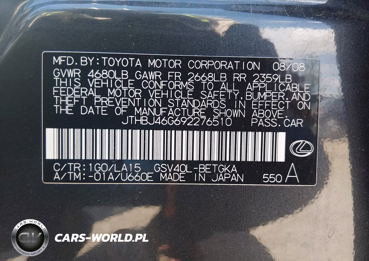2009 Lexus Es 350 VIN:JTHBJ46G692276510 - 9