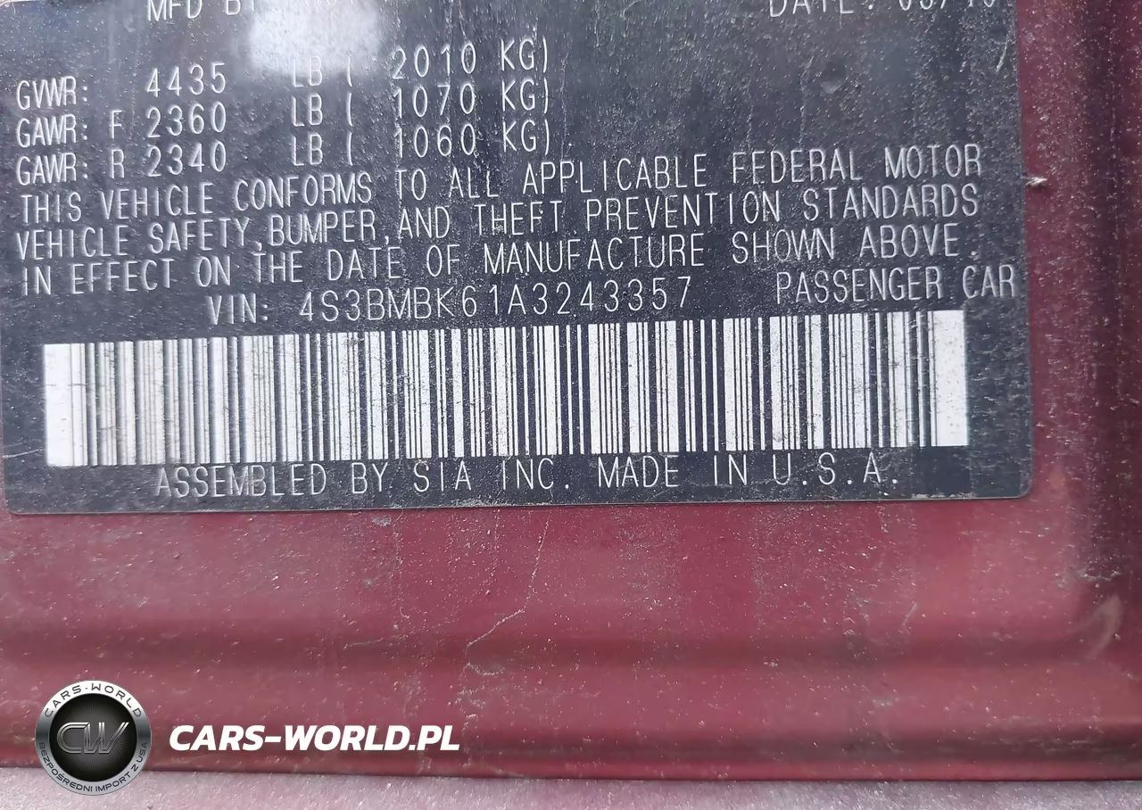 2010 Subaru Legacy 2.5I Limited VIN:4S3BMBK61A3243357 - 9