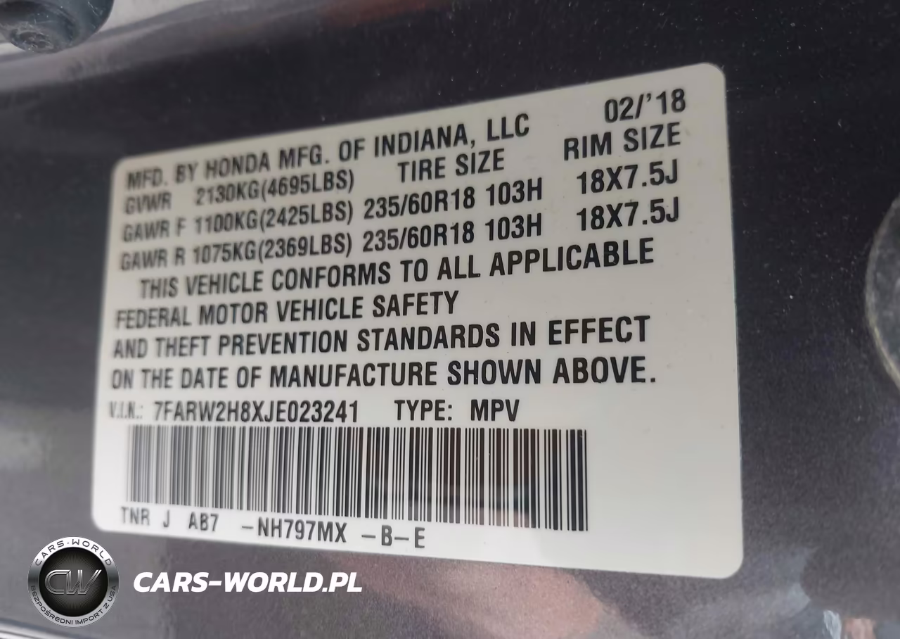 2018 Honda Cr-V Ex-L-Ex-L Navi VIN:7FARW2H8XJE023241 - 9