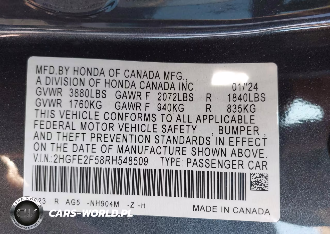 2024 Honda Civic Sport VIN:2HGFE2F58RH548509 - 9