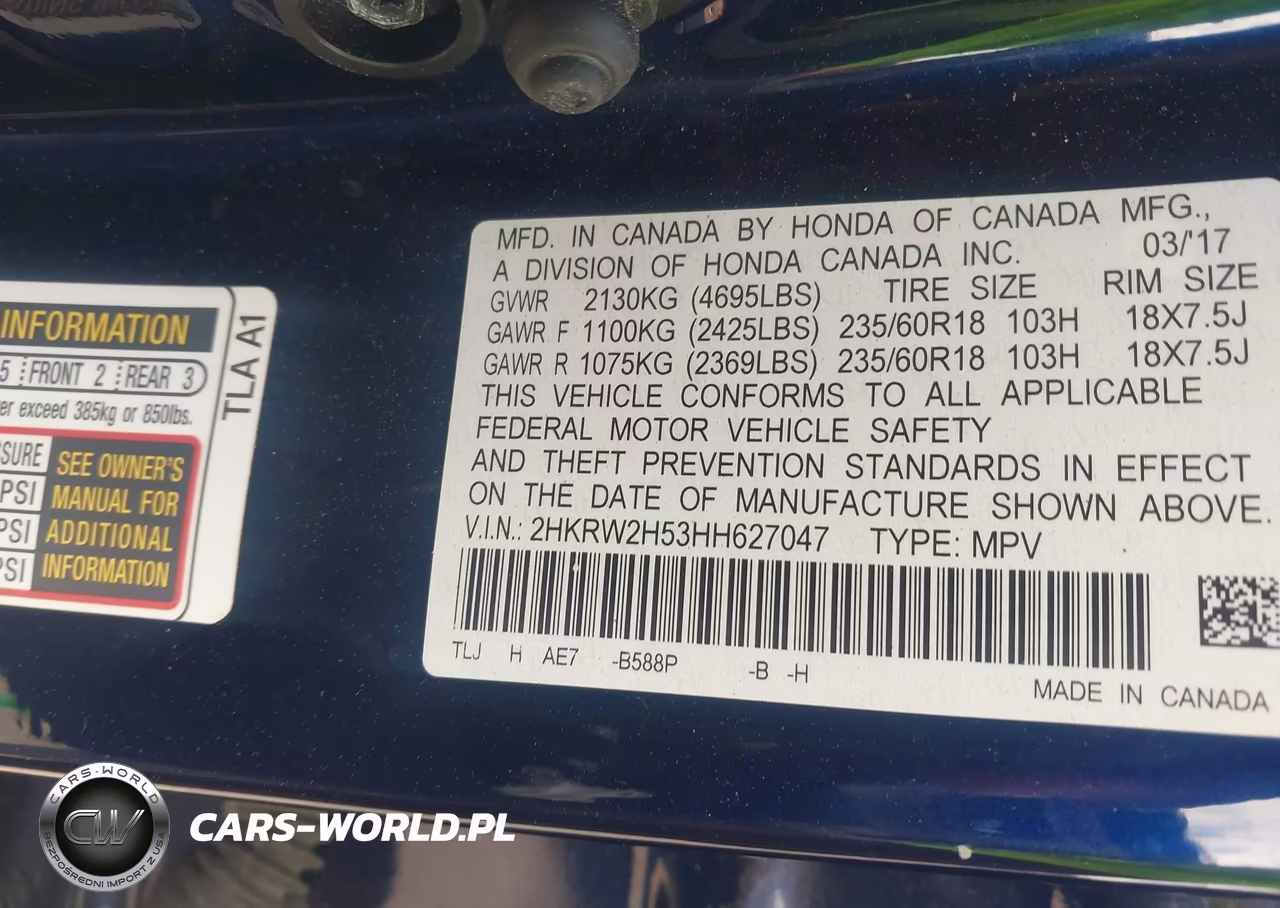 2017 Honda Cr-V Ex VIN:2HKRW2H53HH627047 - 9