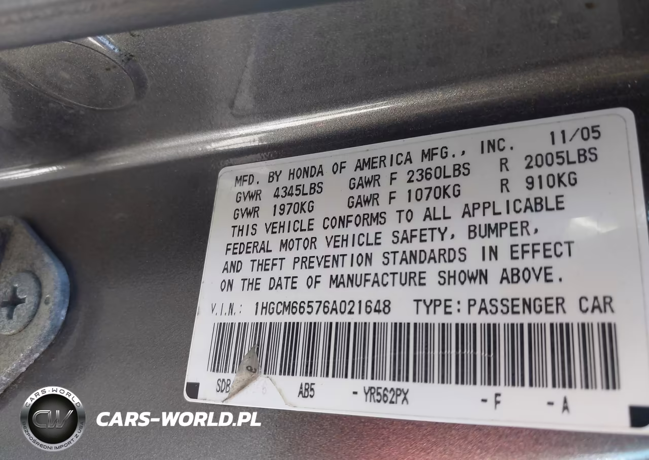 2006 Honda Accord 3.0 Ex VIN:1HGCM66576A021648 - 9
