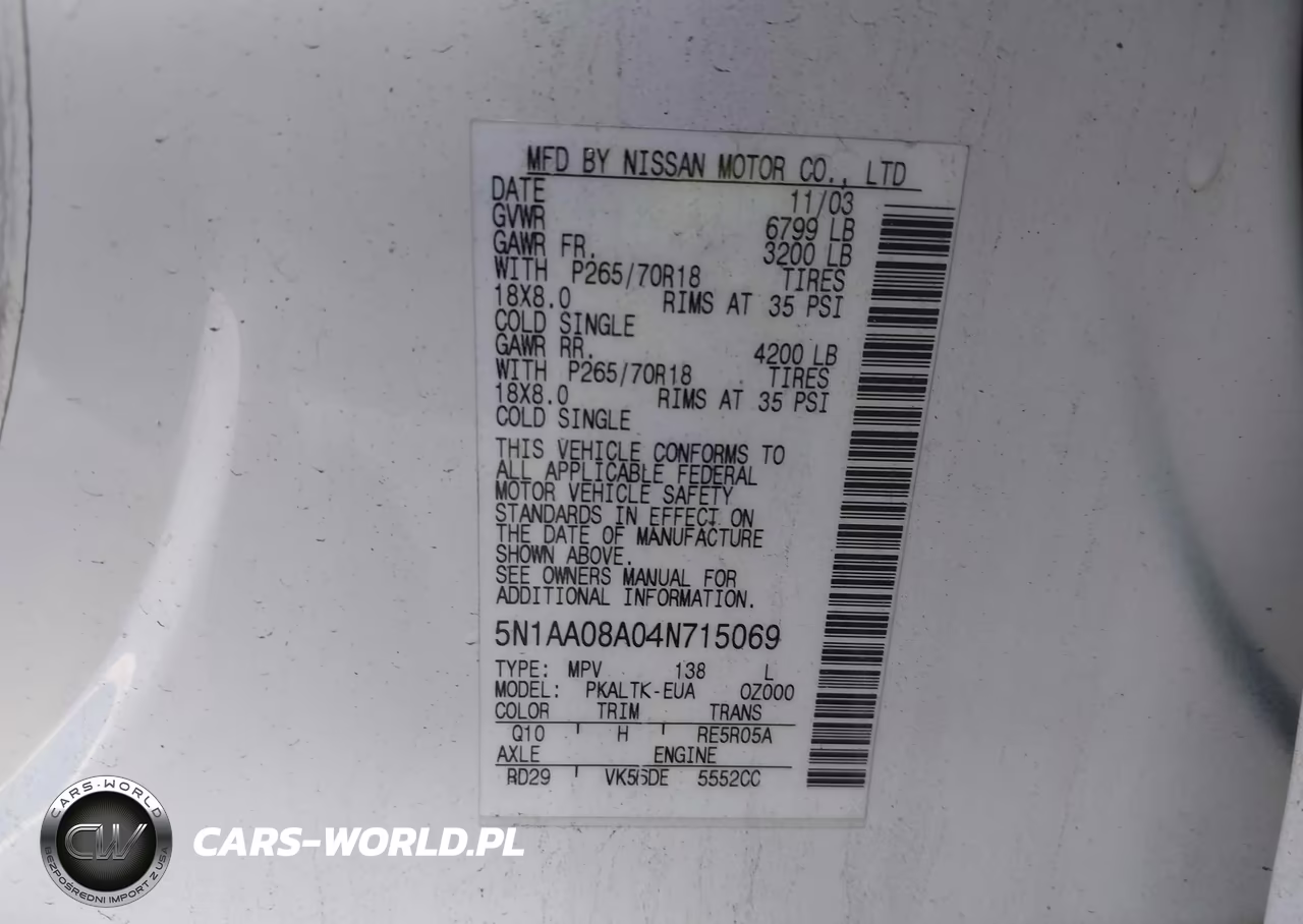 2004 Nissan Pathfinder Armada Se VIN:5N1AA08A04N715069 - 9