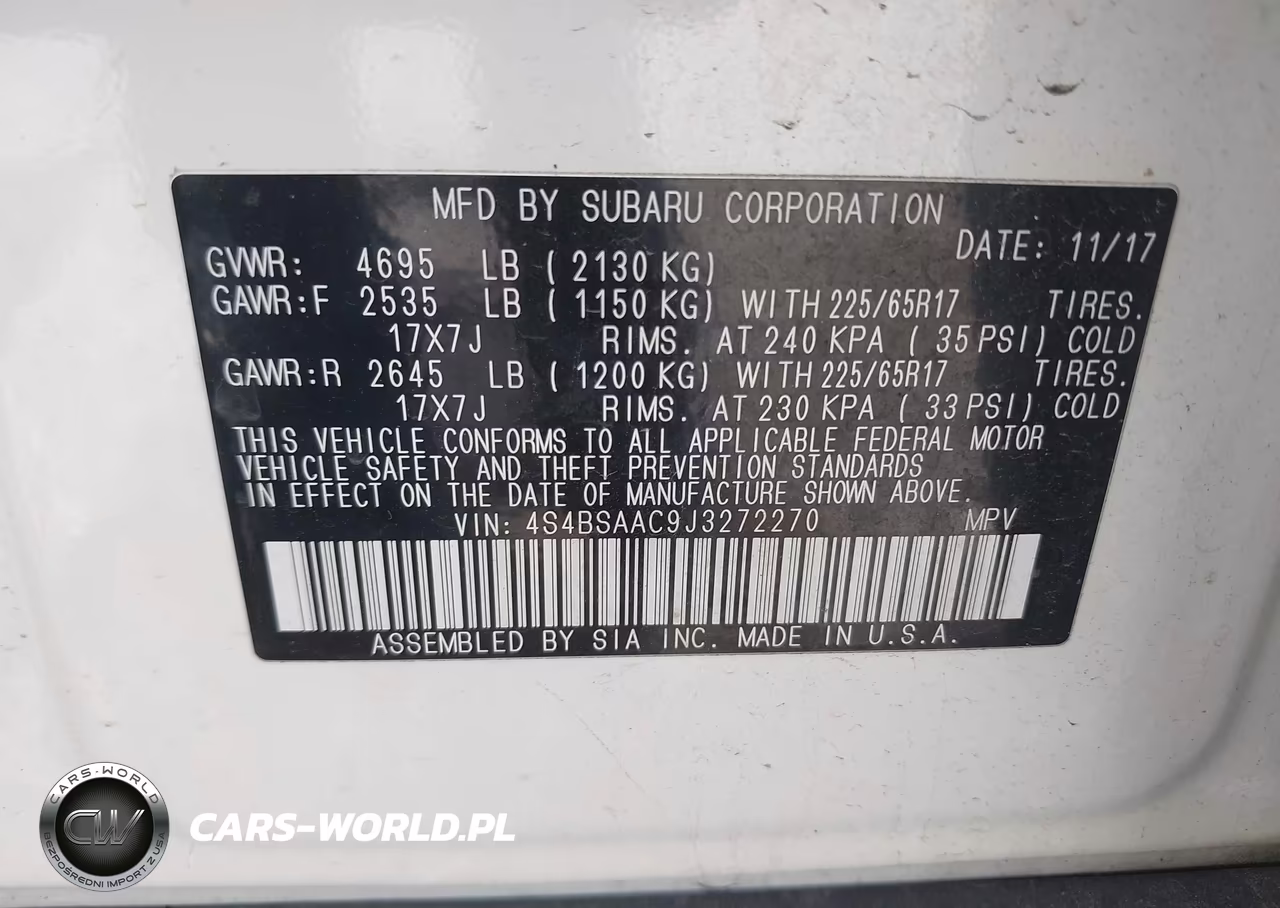 2018 Subaru Outback 2.5I VIN:4S4BSAAC9J3272270 - 9