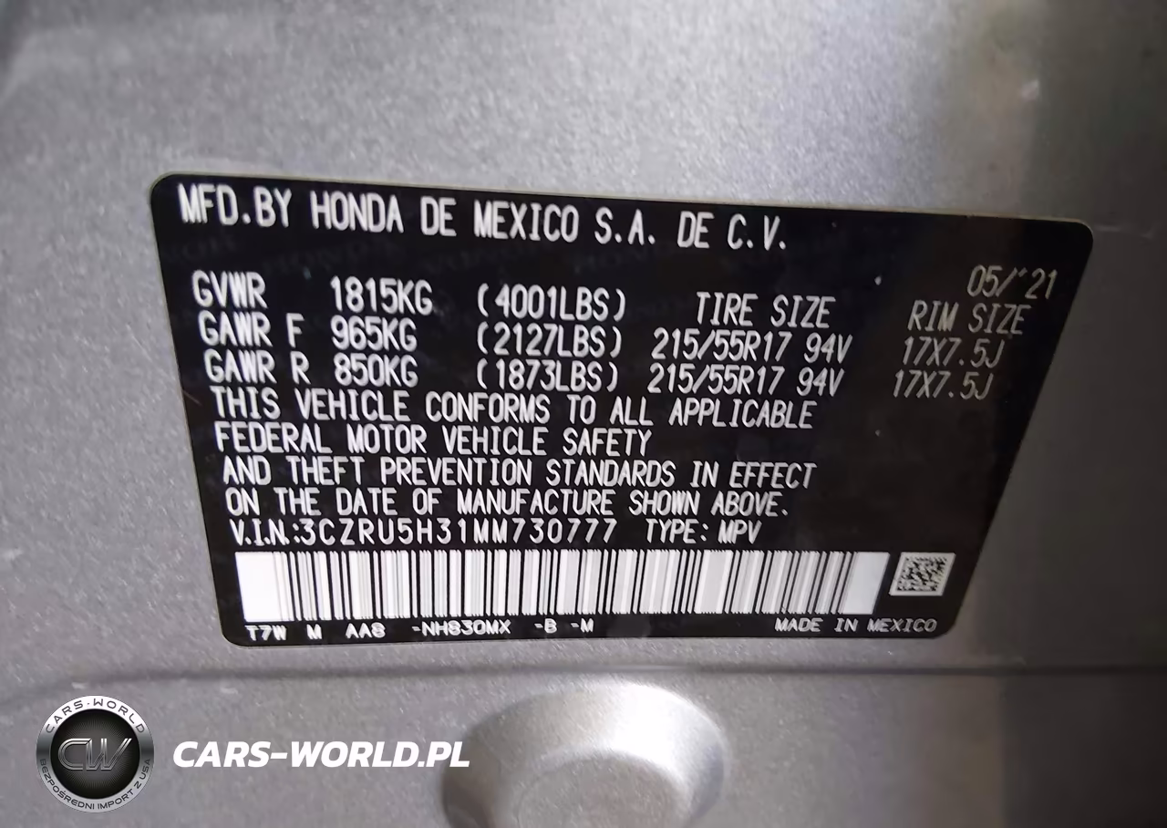 2021 Honda Hr-V 2Wd Lx VIN:3CZRU5H31MM730777 - 9
