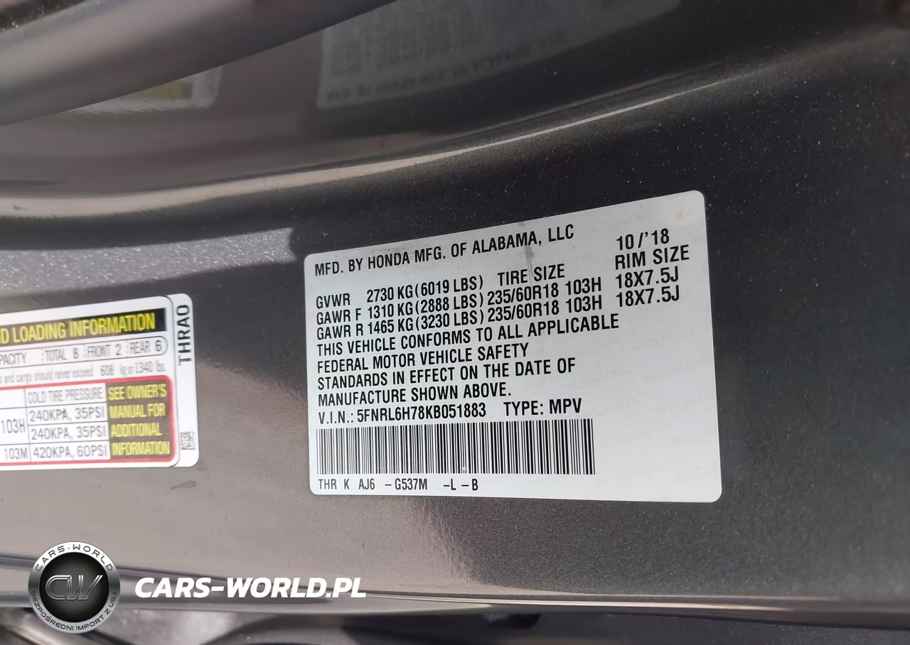 2019 Honda Odyssey Ex-L VIN:5FNRL6H78KB051883 - 9