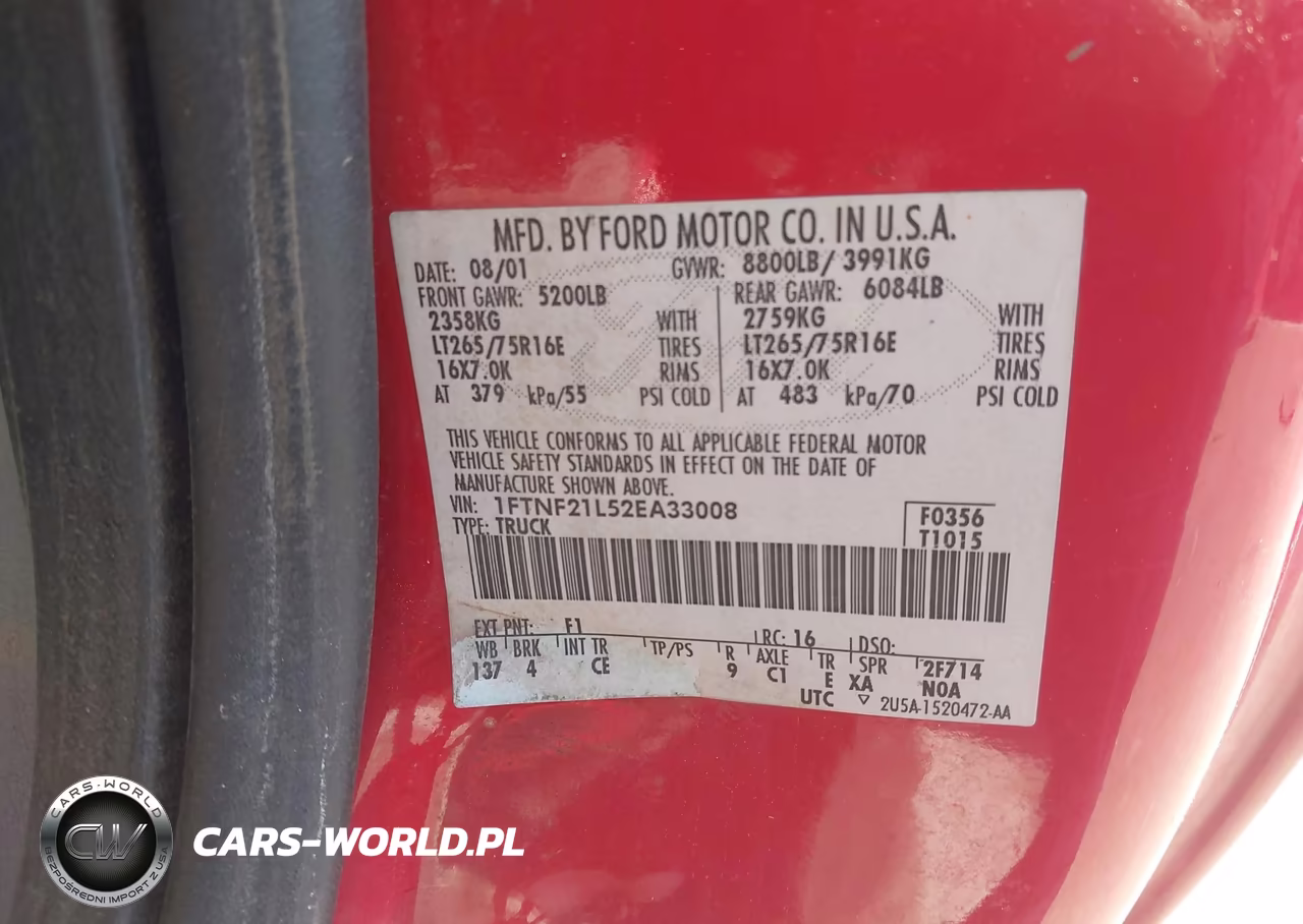 2002 Ford F-250 Xl-Xlt VIN:1FTNF21L52EA33008 - 9