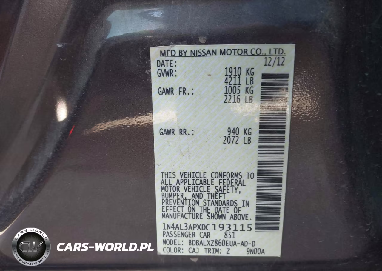 2013 Nissan Altima 2.5 Sl VIN:1N4AL3APXDC193115 - 9