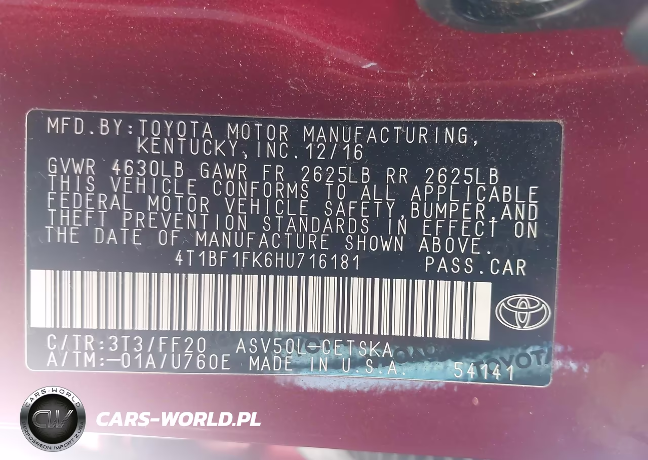 2017 Toyota Camry Se VIN:4T1BF1FK6HU716181 - 9