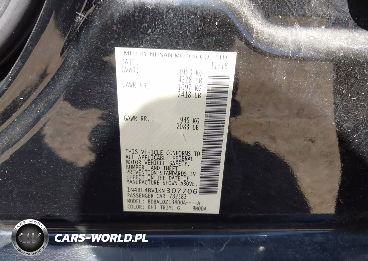 2019 Nissan Altima 2.5 S VIN:1N4BL4BV1KN307706 - 9