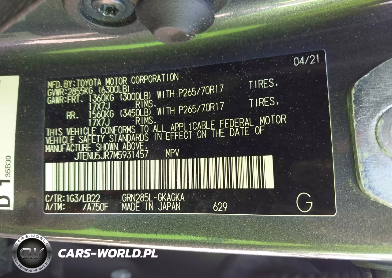 2021 Toyota 4Runner Sr5 Premium VIN:JTENU5JR7M5931457 - 9