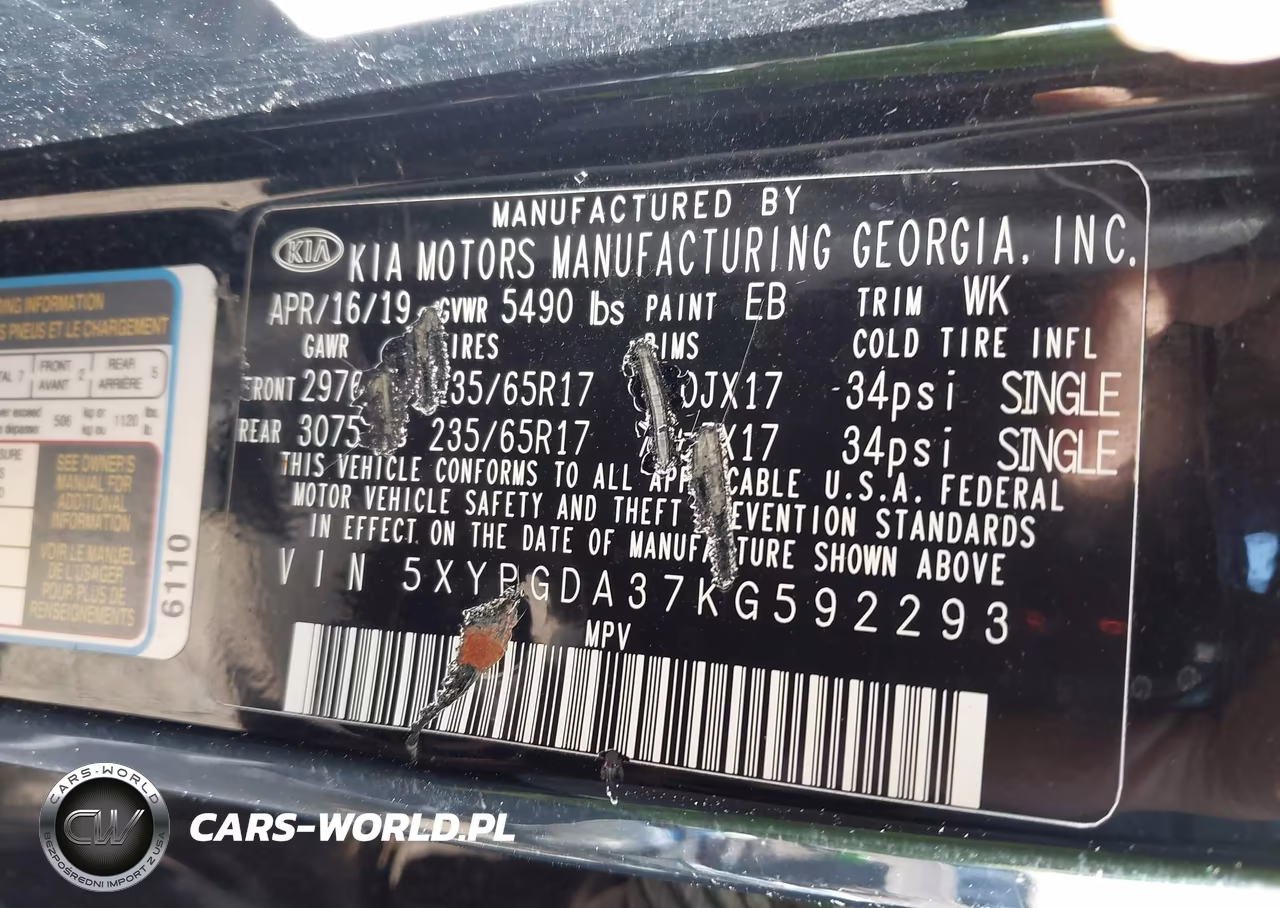 2019 Kia Sorento 2.4L Lx VIN:5XYPGDA37KG592293 - 9