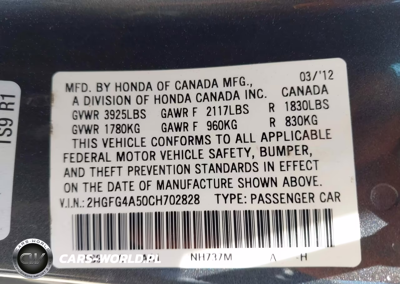 2012 Honda Civic Si VIN:2HGFG4A50CH702828 - 9