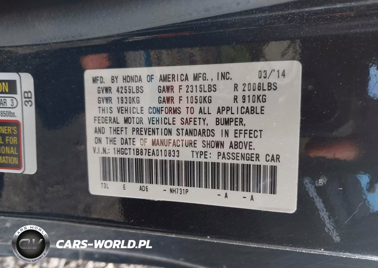 2014 Honda Accord Ex-L VIN:1HGCT1B87EA010833 - 9