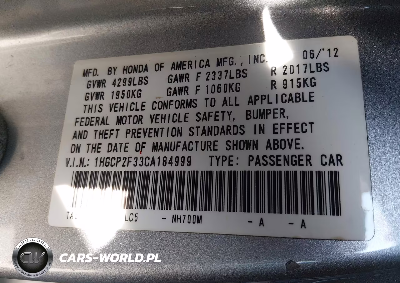2012 Honda Accord 2.4 Lx VIN:1HGCP2F33CA184999 - 9