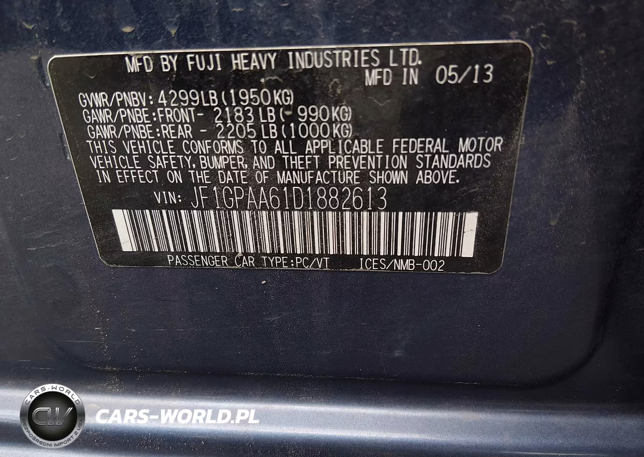 2013 Subaru Impreza 2.0I VIN:JF1GPAA61D1882613 - 9