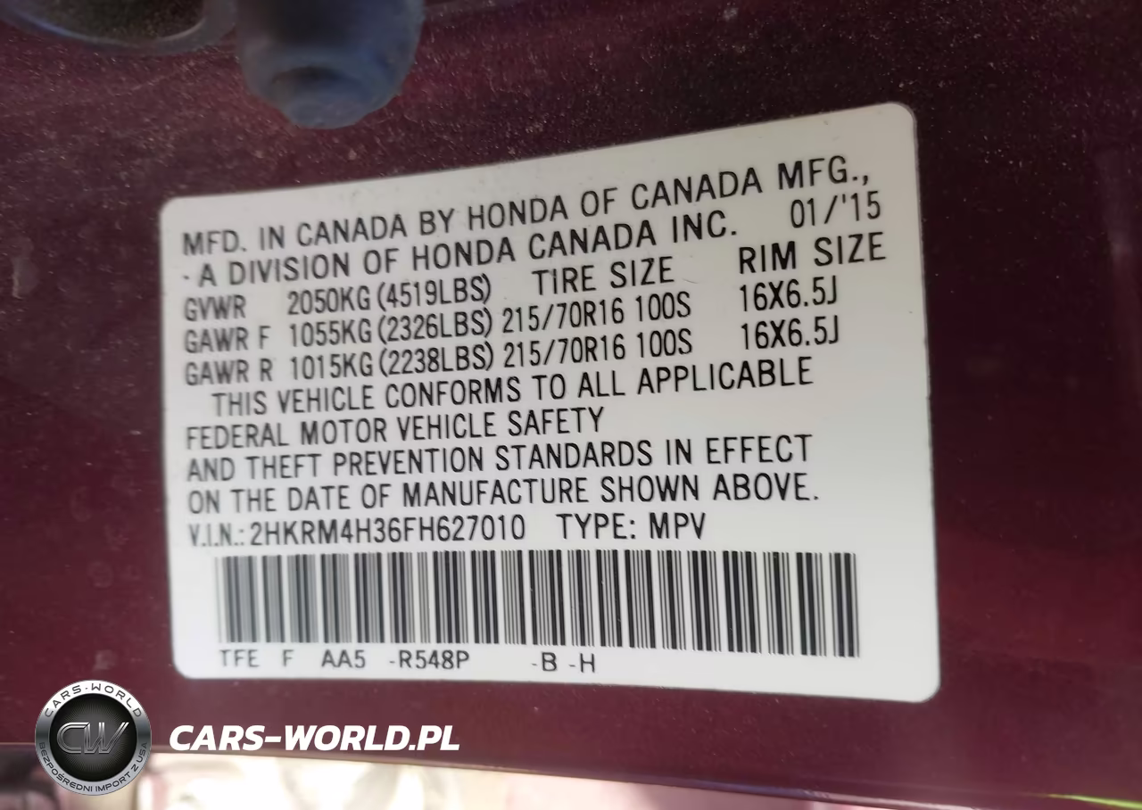2015 Honda Cr-V Lx VIN:2HKRM4H36FH627010 - 9