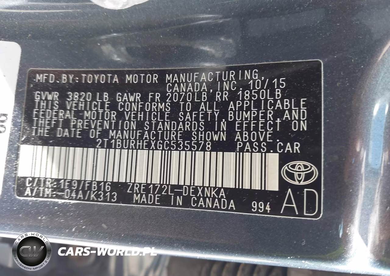 2016 Toyota Corolla Le VIN:2T1BURHEXGC535578 - 9