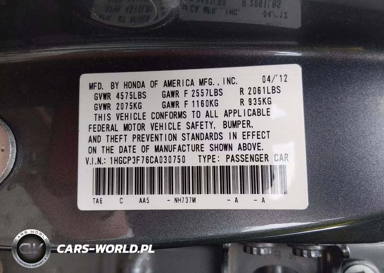 2012 Honda Accord 3.5 Ex VIN:1HGCP3F76CA030750 - 9