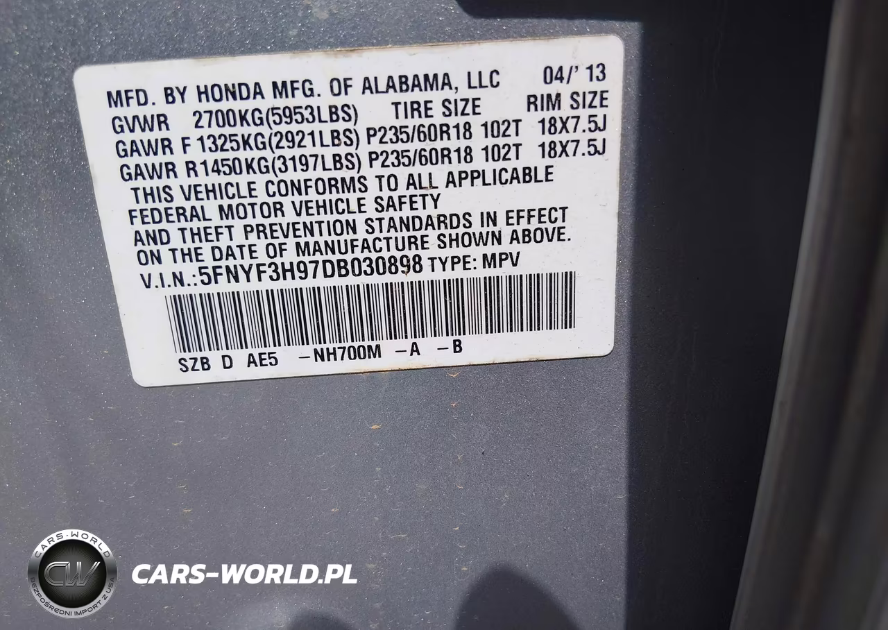 2013 Honda Pilot Touring VIN:5FNYF3H97DB030898 - 9