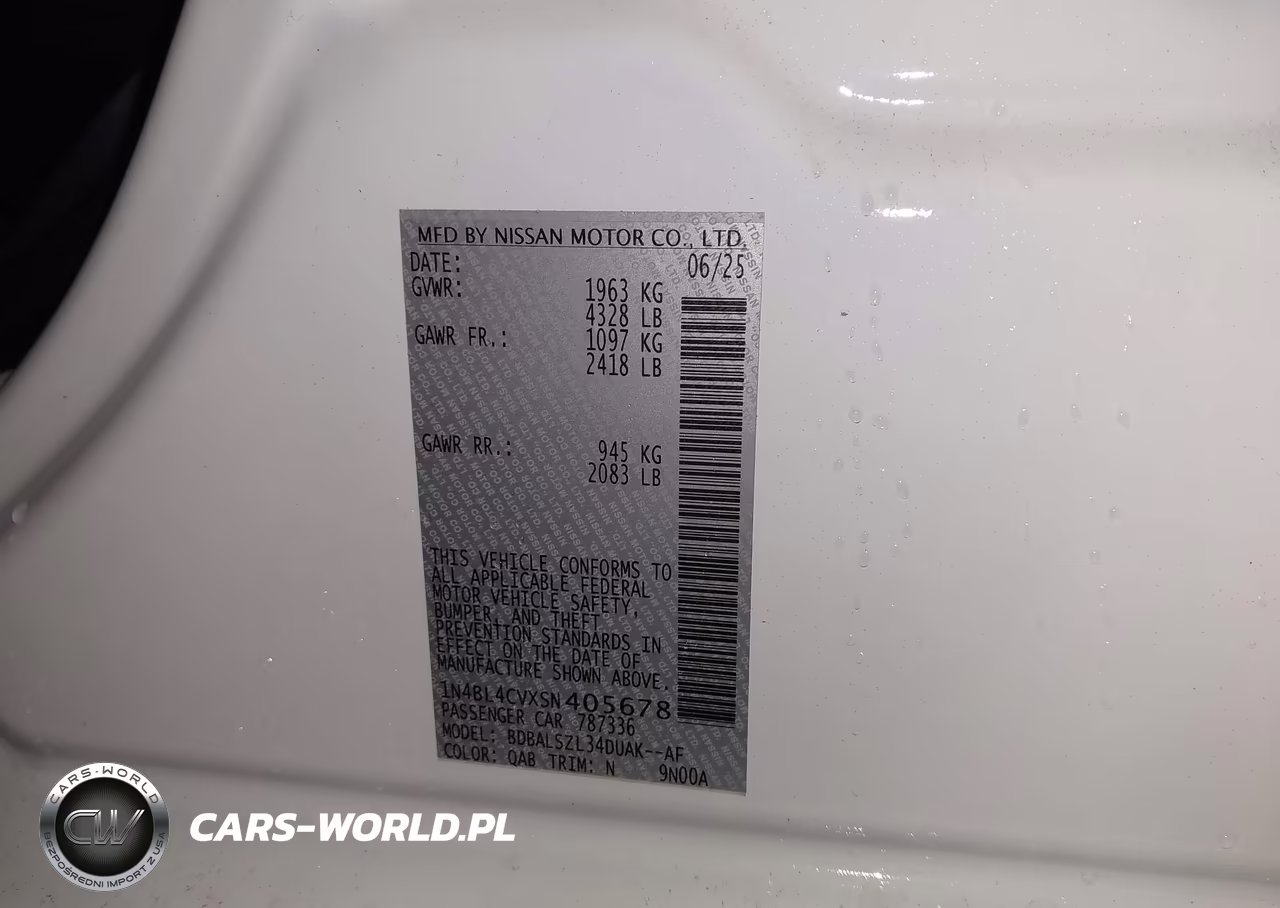 2025 Nissan Altima Sr Fwd VIN:1N4BL4CVXSN405678 - 9