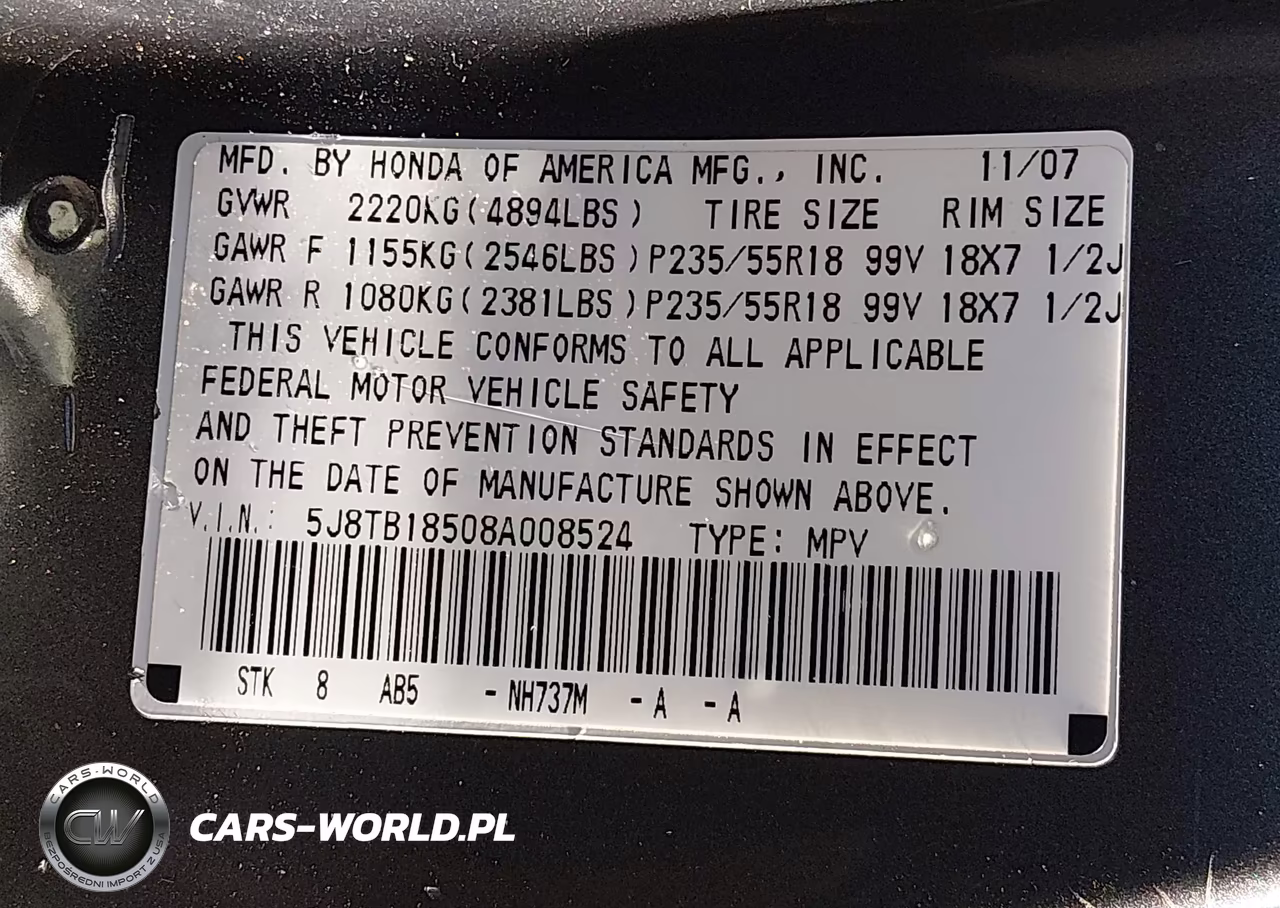 2008 Acura Rdx VIN:5J8TB18508A008524 - 9