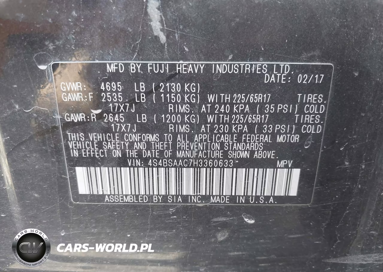 2017 Subaru Outback 2.5I VIN:4S4BSAAC7H3360633 - 9