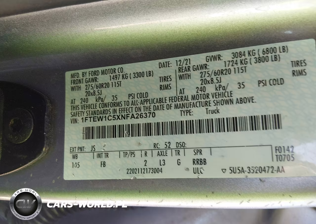 2022 Ford F-150 Xlt VIN:1FTEW1C5XNFA26370 - 9