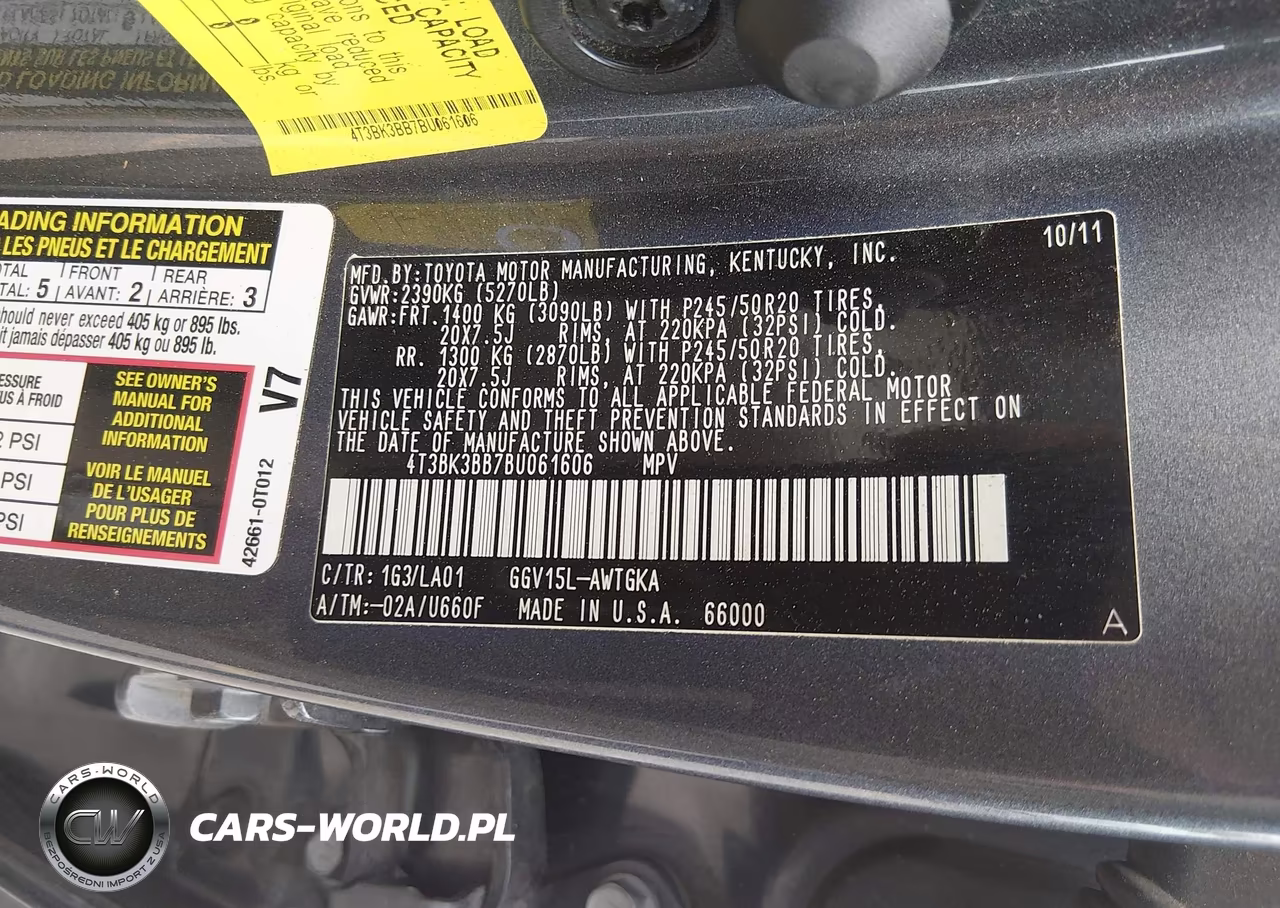 2011 Toyota Venza Base V6 VIN:4T3BK3BB7BU061606 - 9