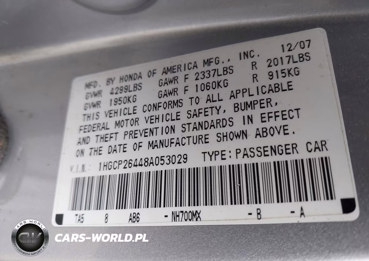 2008 Honda Accord 2.4 Lx-P VIN:1HGCP26448A053029 - 9