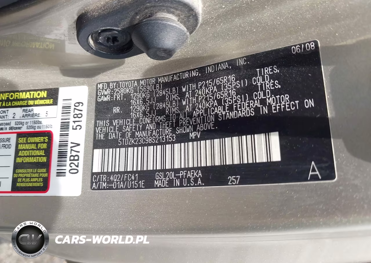 2008 Toyota Sienna Le VIN:5TDZK23C98S213153 - 9